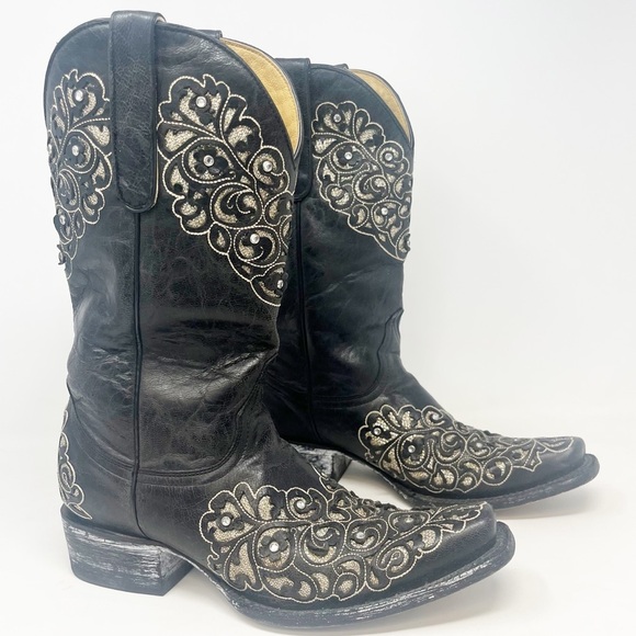 Old Gringo Shoes - Old Gringo Black and Gold Western Rhinestone Boots